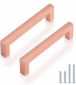 10 Pack Hole Center 128mm Kitchen Cabinet Handle Stainless Steel Brushed Copper Bedroom Drawer Pulls Rose Gold Modern Cupboard Knobs Width 12mm