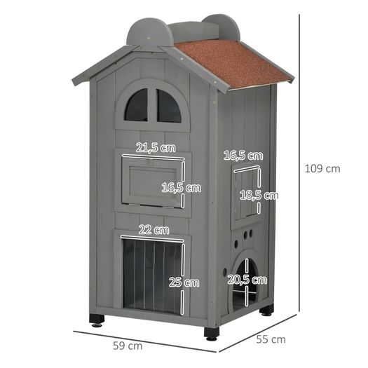 Solid Wood Cat Condos Natural Water Proof Outdoor 2-Floor Pet Shelter