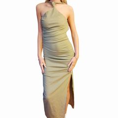 ZARA twist halterneck linen maxi dress