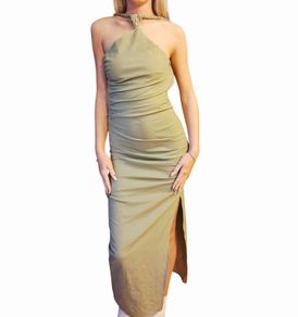 ZARA twist halterneck linen maxi dress