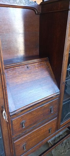Antique English made By Harrison and Gibson Ilford very rare piece Bureau / Display case with original stained glass with brass fittings and locks. Circa 1930s beautiful