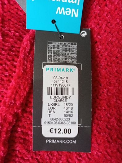 Primark  Red Cardigan.   S.XL - 18-20.   B.N.W.T.