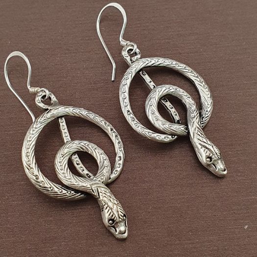 Vintage Snake Brass Earrings Long Dangle Statement Jewelry for Boho & Tribal Style