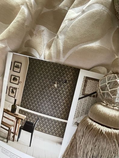 Gorgeous Silk Embossed Blackout Interlined Curtains with Silk Tie Back Ribbons 116"w x 86"d