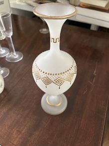 Antique Enamel Satin Glass Painted Enamel Bud Vase