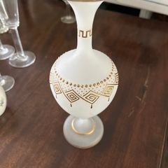 Antique Enamel Satin Glass Painted Enamel Bud Vase