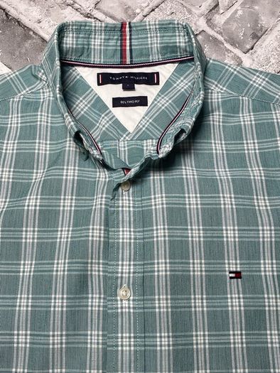 Tommy Hilfiger 80's 2 Ply Mens Green Check Long Sleeve Shirt Size Small