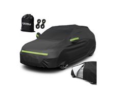 Jeep Waterproof Car Cover, Cotton Car Cover with Zipper for SUV, Anti-UV, Breathable, Dustproof, Rain, Scratch, Snow, Sun, Outdoor, 505x195x175cm, Black