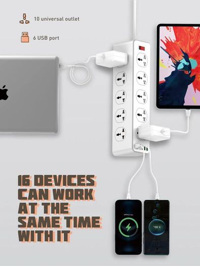 Power Station Strip Universal 10port + 5 USB & 1 Type C