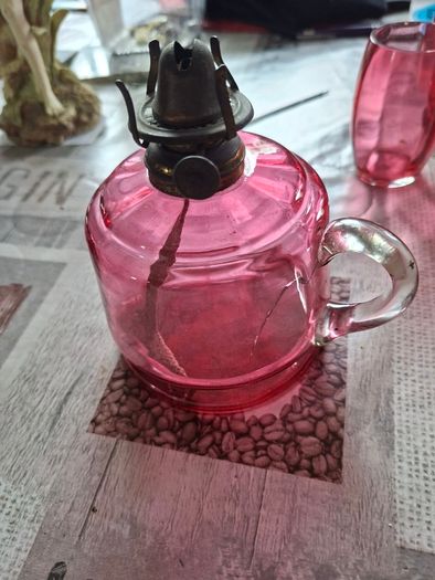 Two Old Cranberry Thumb Oil Lamps for sale, Postage Available,