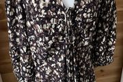 dress FatFace midi v neck 3-4 sleeves  size 16 brown floral pattern black beige BNWT