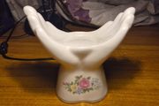 70s Vintage Ceramic Candlestick White with Flowers Hands Candle Holder
