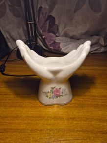 70s Vintage Ceramic Candlestick White with Flowers Hands Candle Holder