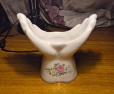 70s Vintage Ceramic Candlestick White with Flowers Hands Candle Holder