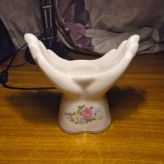 70s Vintage Ceramic Candlestick White with Flowers Hands Candle Holder