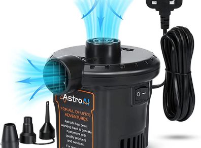 Electric Air Pump, Portable Electric Pump for Inflating/Deflating with 3 Nozzles, Quick-fill Pumps for Air Bed, Swimming Ring, Padding Pool, Toy Raft for Home & Yard (FREE POSTAGE)