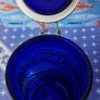 Neiman Marcus Vintage cobalt blue glass storage canister featuring an embossed fruit pattern Image 7