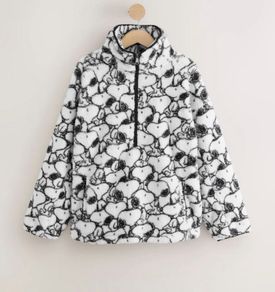Cream Snoopy Half Zip Borg Fleece