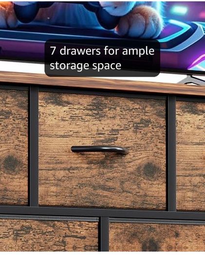Chest of Drawers for Bedroom with 7 Drawers, Fabric Storage Drawer, Tall Brown Hallway Storage Unit