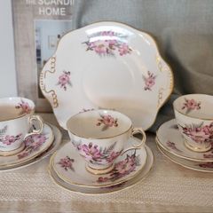 1960s Royal Tara Galway Fine Bone China Tea Set Wild Rose & Fern