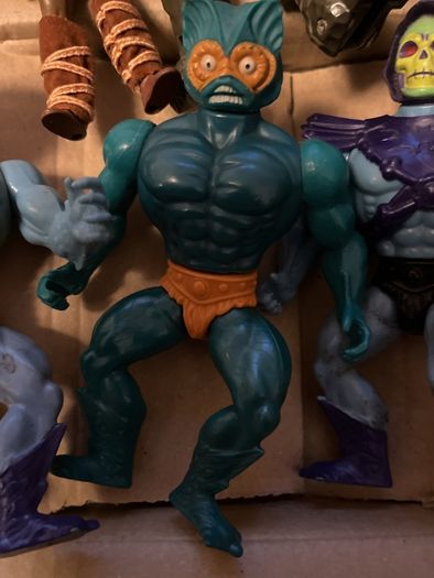 Vintage 80s Action Figure Lot MOTU Skeletor Merman, Rock Lords Granite, Super Naturals Hologram