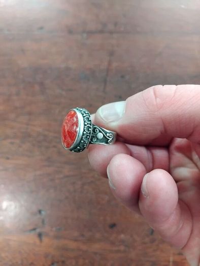 925 Silver and Red Coral Ring