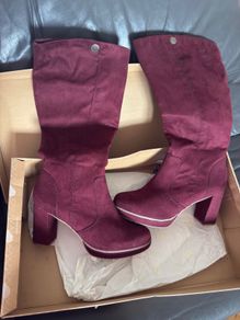 S.Olivers knee high boots Suede Burgundy