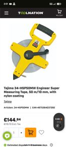 Tajima 34-HSP50MW Engineer Super Measuring Tape, 50 m/10 mm, with nylon coating