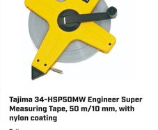 Tajima 34-HSP50MW Engineer Super Measuring Tape, 50 m/10 mm, with nylon coating