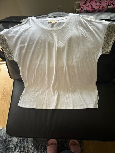 Brand new Michael Kors white silver sequin cold shoulder top size L UK16 EU44 Postage included