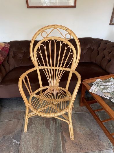Vintage Franco Albini Style Cane and Bamboo Wicker Chair Mid Century Modern Boho