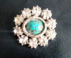 c1932 Italian Sterling Silver & Glass Stones Art Deco Pin Brooch With Turquoise