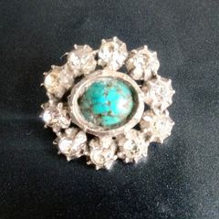Vintage Sterling Silver Turquoise Brooch - 10 g