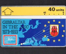 1993 Gibraltar 40 unit 20 Years Of Gibraltar In The EEC (Landis & Gyr (Optical)) Phonecard