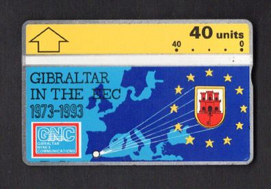1993 Gibraltar 40 unit 20 Years Of Gibraltar In The EEC (Landis & Gyr (Optical)) Phonecard