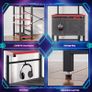 113CM Reversible Corner Gaming Desk with RGB LED Lights Black Carbon Fibre Surface Storage Shelves Side Pocket Hooks Compact Computer for Small Spaces Home Office Image 7