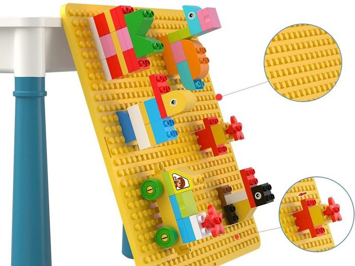 Kids Building Blocks Table and Chair Set, Multi-Activity Table with 1 Chair and 130 Pieces Large Building Blocks, Creativity Bricks Compatible Construction Toys for Boys and Girls