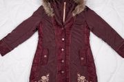 Joe Browns Burgundy Red Floral Embroidered Hooded Puffer Coat 14UK/42EU
