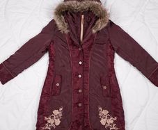 Joe Browns Burgundy Red Floral Embroidered Hooded Puffer Coat 14UK/42EU