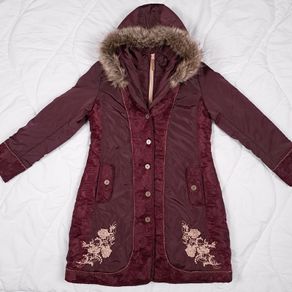Joe Browns Burgundy Red Floral Embroidered Hooded Puffer Coat 14UK/42EU