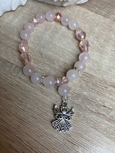 Handmade Beautiful Rose Quartz Crystal Guardian Angel bracelet