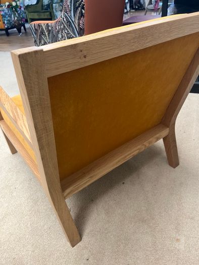Modern Oak Frame Armchair Mustard Velvet Cushion