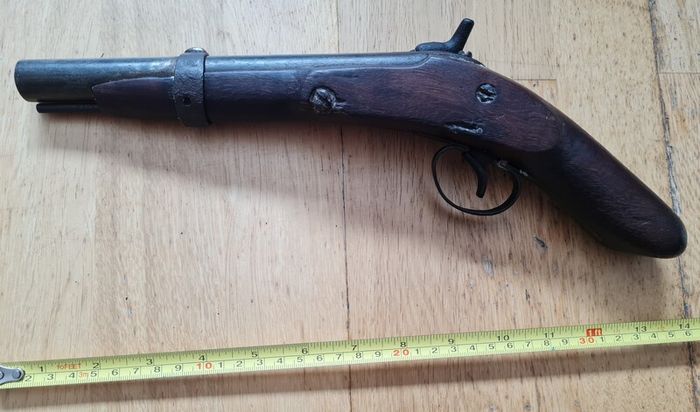19th Century Antique Percussion Pistol - Blacksmith Made / Colonial Curio