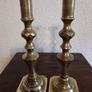 Antique Pair Heavy Brass Jack of Diamonds Candlesticks Image 3