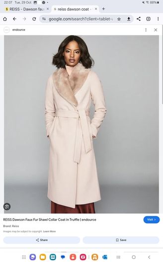 Reiss Long Wool Coat - Removable Faux Fur Collar - UK 10 BNWT RRP 475