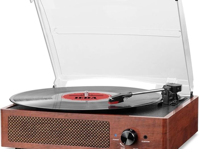 NEW SALE Bluetooth Record Player Belt-Driven 3-Speed Turntable, Vintage Vinyl Record Players Built-in Stereo Speakers, with Headphone Jack/Aux Input/RCA Line Out, Wooden