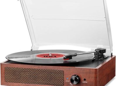 SPRING SALE | Bluetooth Record Player Belt-Driven 3-Speed Turntable, Vintage Vinyl Record Players Built-in Stereo Speakers, with Headphone Jack/Aux Input/RCA Line Out, Wooden