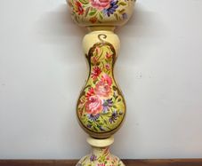 Elegant Hand Painted Floral Pedestal Jardiniere with Scalloped Bowl