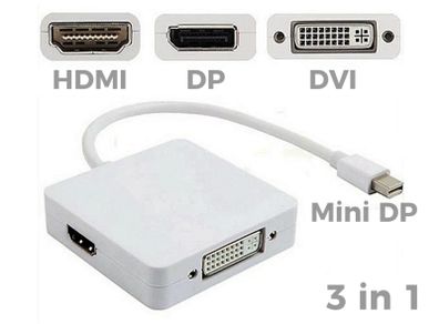3in1 Mini DisplayPort DP to HDMI + DVI + DP Adapter For Apple Macbook Air Pro