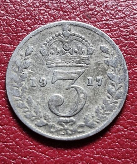 1917 United Kingdom 3 Pence - George V sterling silver coin